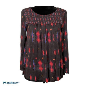 Lucky Brand boho pin tuck peasant top black